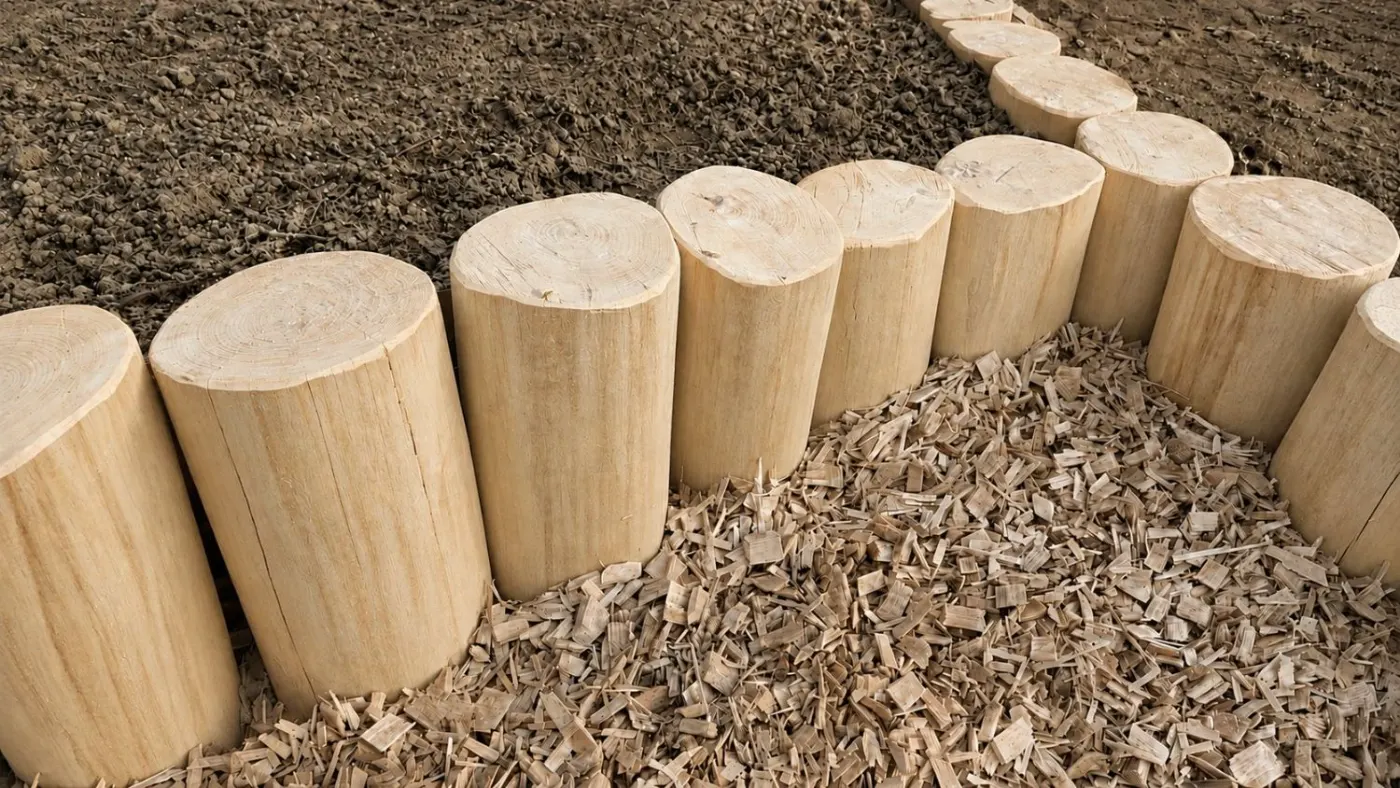 Naturpalisaden im Einbau