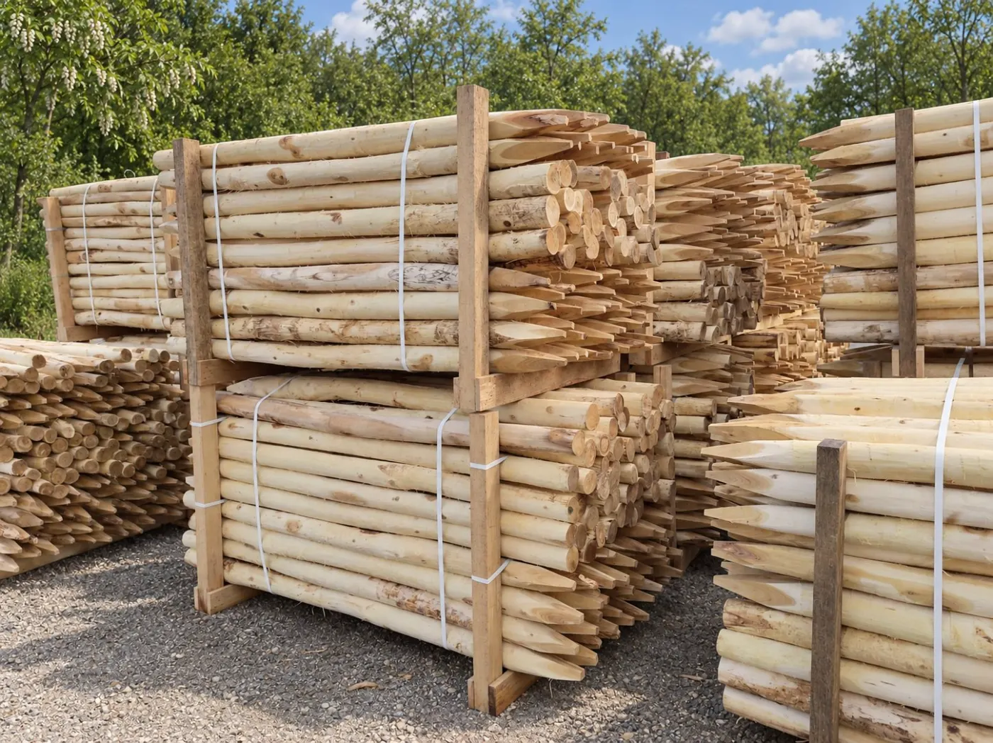 Gebündelte Robinienpfähle