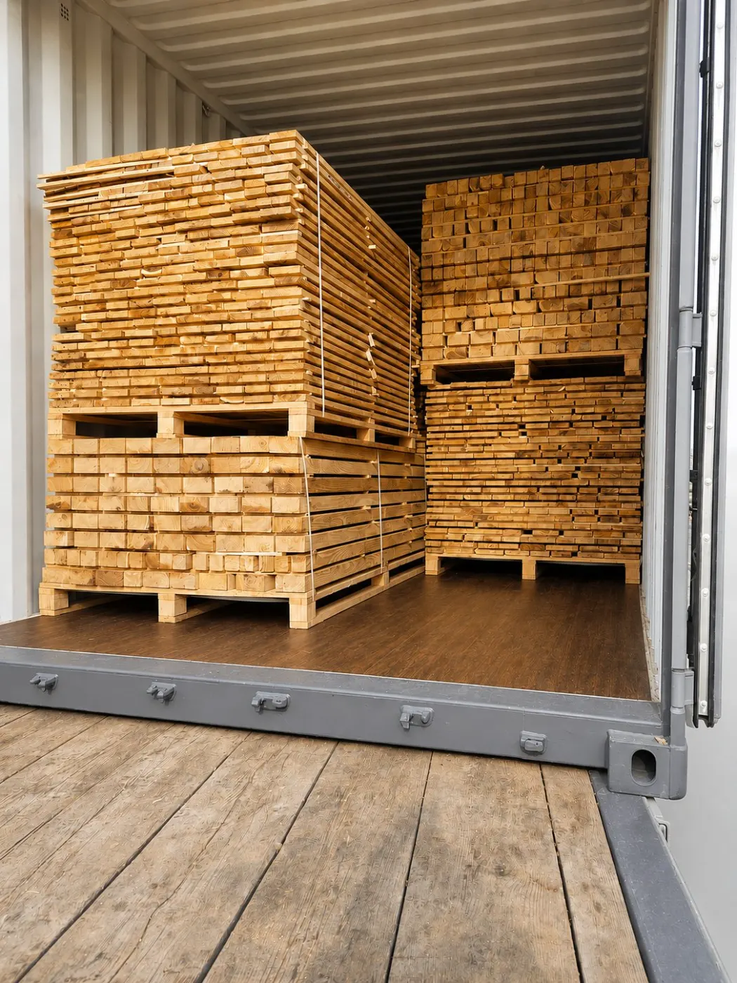 Containerverladung von Robinien-Schnittholz