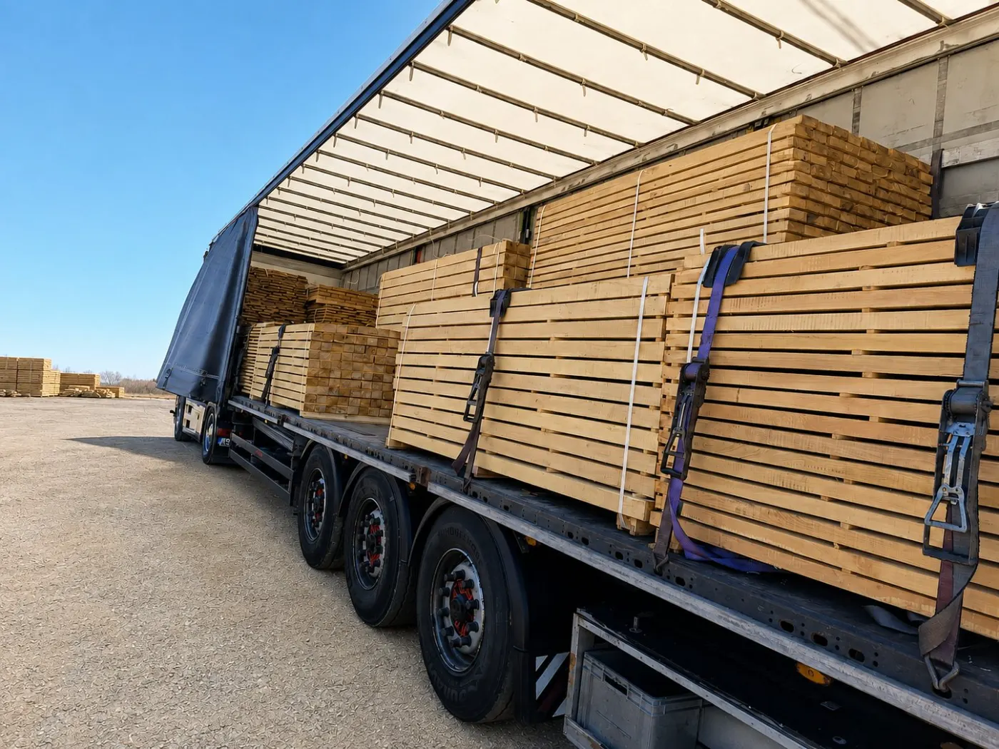 Lkw-Ladung mit Schnittholzpaketen